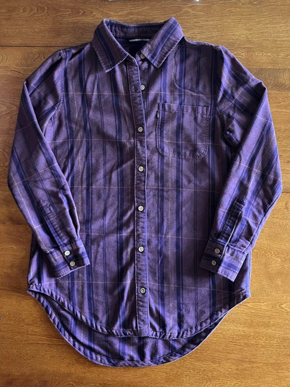 Tentree plum tunic-length plaid flannel shirt S
